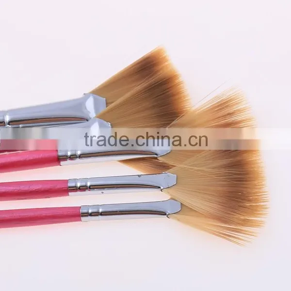 Wholesale 5pcs Set Fan Shape Red Wooden Handle Artsit Paint Brush In Stock photo-4
