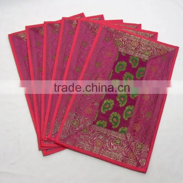 Indian Silk Table Runner With 6 Place Mats & 6 Coaster in Pink Color Size 16*62 photo-2