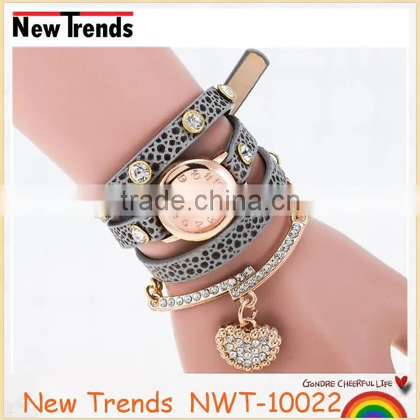 2016 Classical Heart Pendant Colorful Animal Print Leather Wrist Watch photo-2