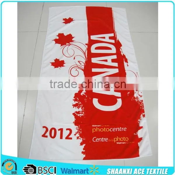 2015 HOT Sell 100% Cotton Terry Velour Printing Canada Logo Beach Towel Country Style Promotional Towel