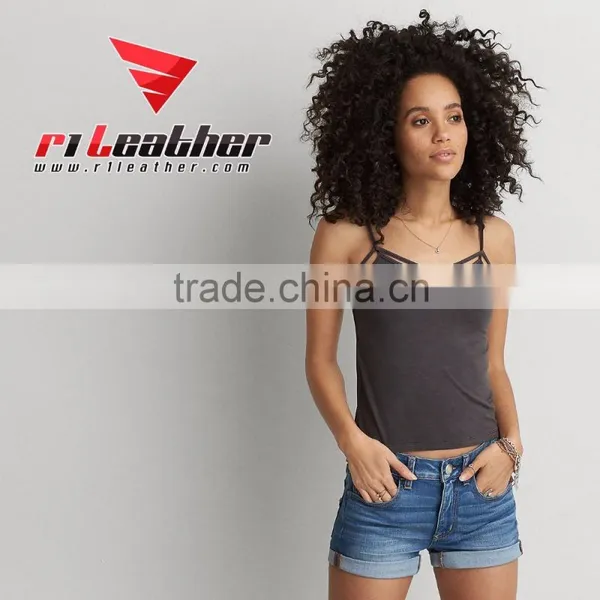100% Cotton 1*1 Rib Women Lace Halter Top , Strip Tank Top for Women