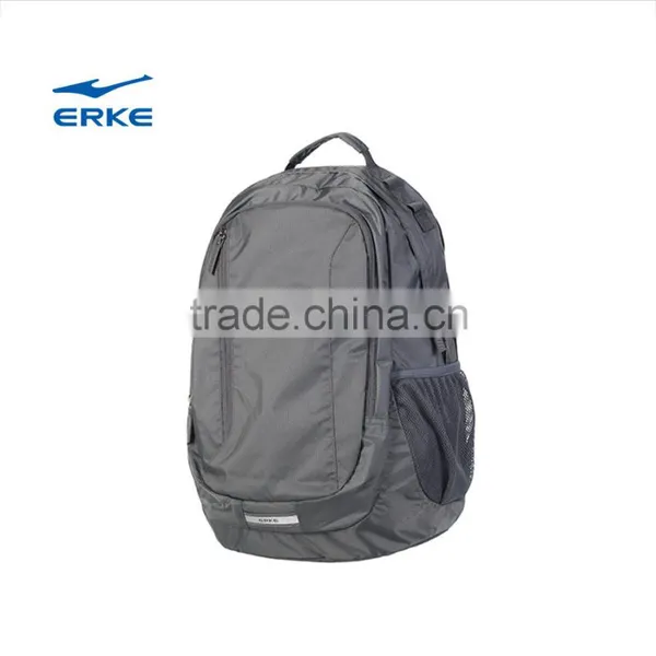 ERKE Simple Style Black Grey Polyester School Laptop Backpack Bag With Front Pocket and Side Mesh Pockets for Wholesale photo-2