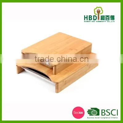 Wooden Bamboo Kitchen Cutting Board With S/s Tray photo-3