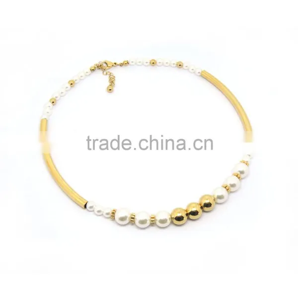 Stainless Steel 316l Gold Bead With Pearl Jewelry Set Necklace photo-2
