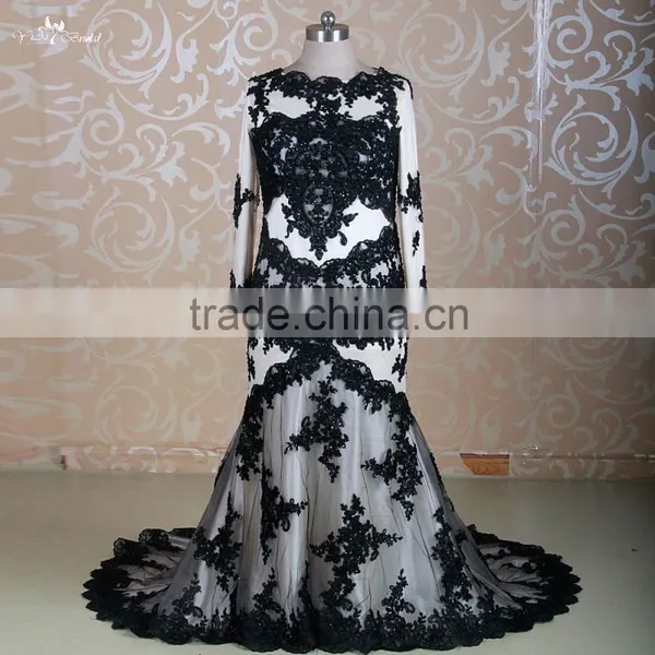 RSW1310 Long Sleeve Two Piece Black Muslim Bridal Wedding Dress