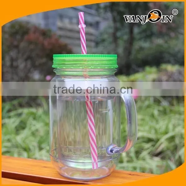 Custom Plastic Mason Jars Bottles With Straw and Handle photo-3