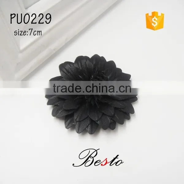Black Attracitive Chrysanthemum Shape PU Leather Flower for Shoes &bag Decoration