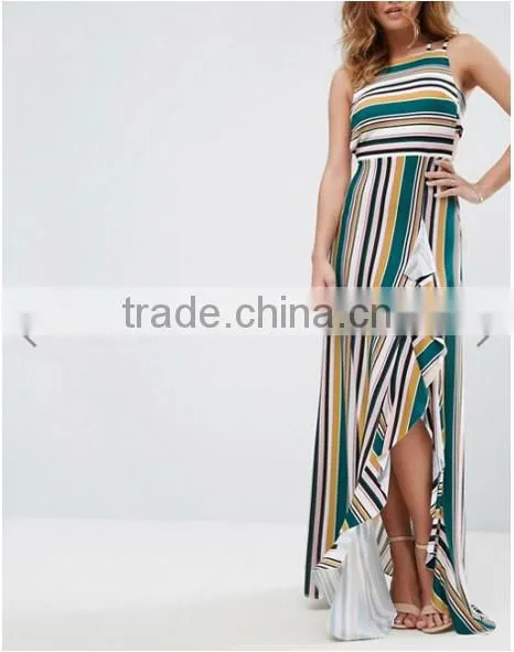 Women Clothing/ Striped Strappy Bow Back Maxi Dress photo-4
