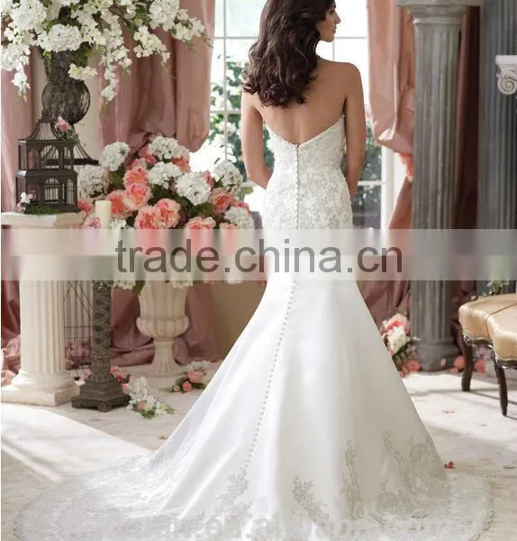 White Strapless Lace Satin Mermaid Wedding Dress photo-2