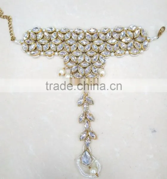 CRYSTAL Beads HANDCOVER GYPSY BRACELET RING Gold Tone photo-2