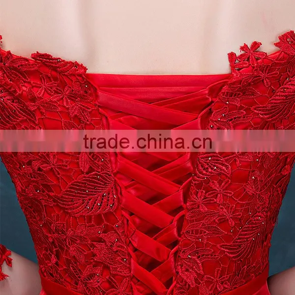 MGOO Brand Design Custom Long Dress Transparent Red Lace Long Dress Off Shoulder Applique Long Sleeves Prom Dress 2069 photo-5