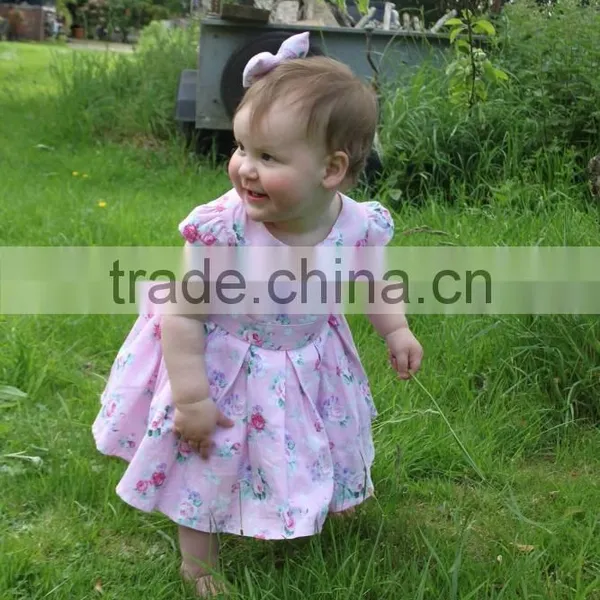 Toddler Girl Pink & White Elephant Print Dress 2-3 Years Vintage Style 100% Cotton Handmade Party Dress photo-2