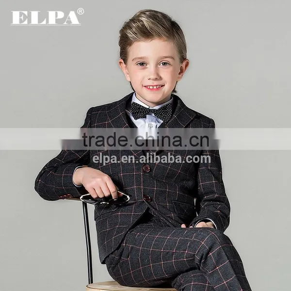 ELPA NXB0024 Designer Fashion Tailor Made Navy Check Woolen 3 Piece Formal Boys Tuxedo Suits photo-2