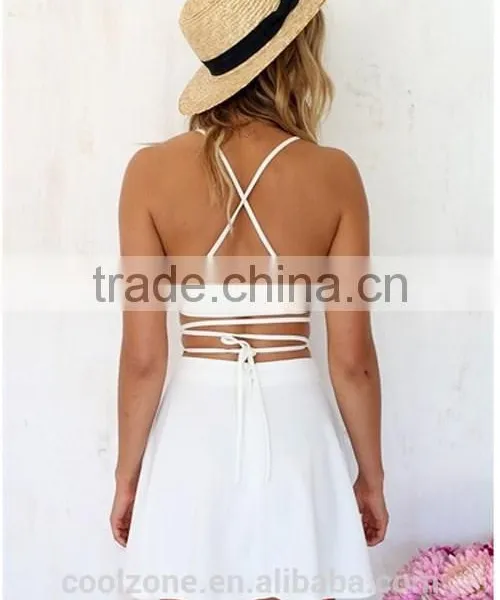 Women Sexy Halterneck Backless Two Piece Crop Tops Mini Skirt Summer Beach Dress photo-3