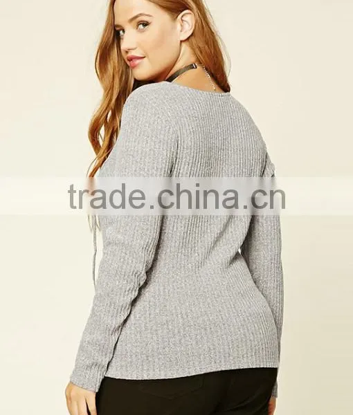 Simply Plain Long Sleeve Plus Size High Quality Pullover Sweaters for Fat Ladies photo-3