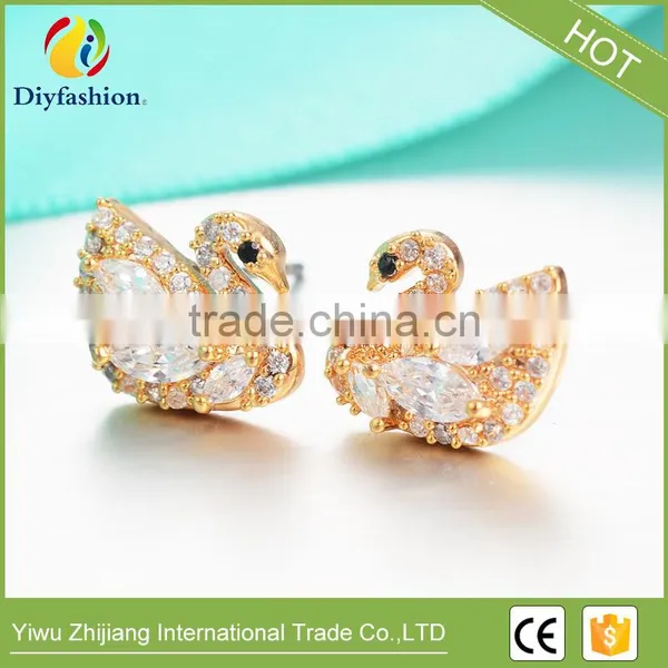 New Fashion 925 Silver Needle Cartoon Animal Swan Small Cubic Zricon Stud Earrings photo-2