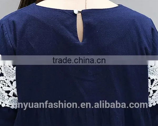 Women Linen Dress Lace Short Flare Sleeve for Women Ladies Apparel photo-6