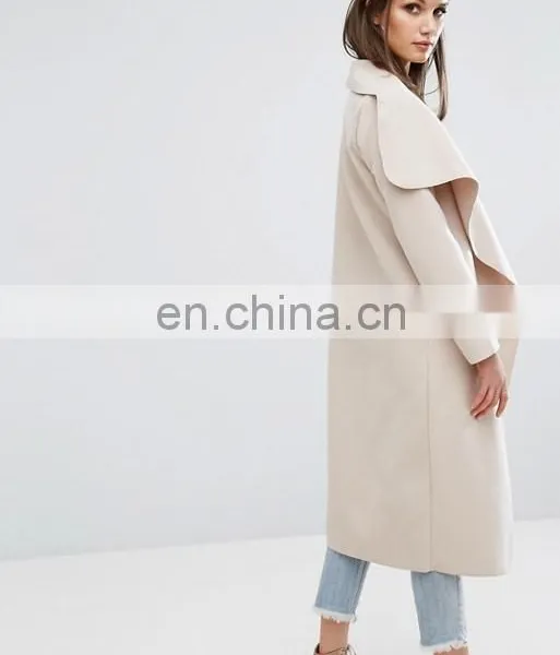 Long Style Cream Women Loose Dust Coat With Front Open photo-2