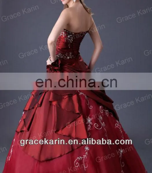 Grace Karin Long Floor Length Red Prom Wedding Evening Dress Bridal Gown CL2516 photo-3