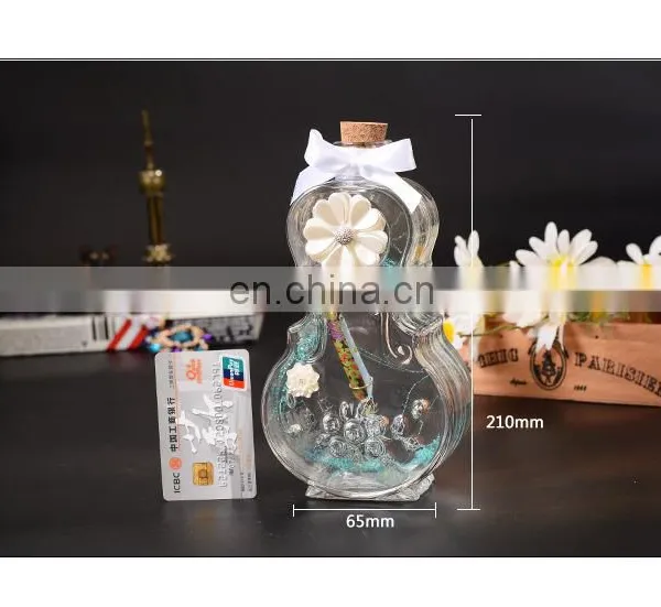 Glass Wishing Bottle Cork With Flower Bow Knot Creative Violin Shaped Wishing Bottle photo-3