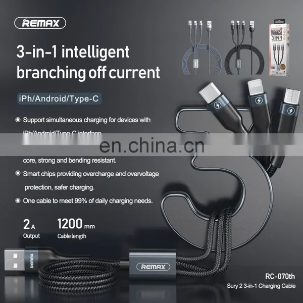 Remax RC-070th 1.2M Braided Fishnet Wire Woolen Knitting Round Thread Alloy Shell Micro Type c Lighting Data Cable 3 in 1 photo-2