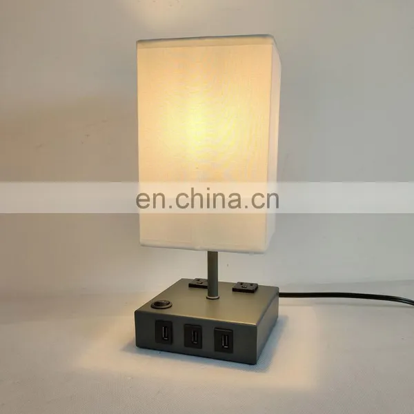 Bedroom Bedside Hotel Room Modern Minimalist Metal Fabric USB Three Socket Lamp photo-3