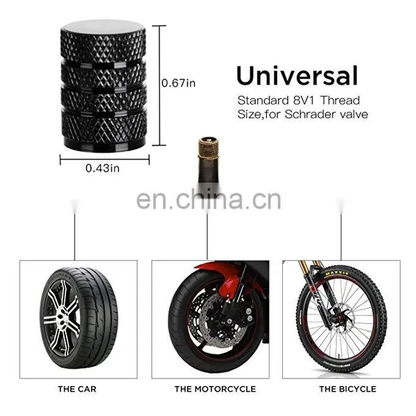 Aluminum Tire Valve Stem Caps Black Barrel Design Universal Fit Cars, Trucks, SUV, Motorcycles, Bike and Bicycle photo-4