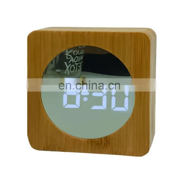 Promotional Modern Home Living Room Cloth Surface Electronic Desktop Digital Led Wooden Alarm Clock photo-2
