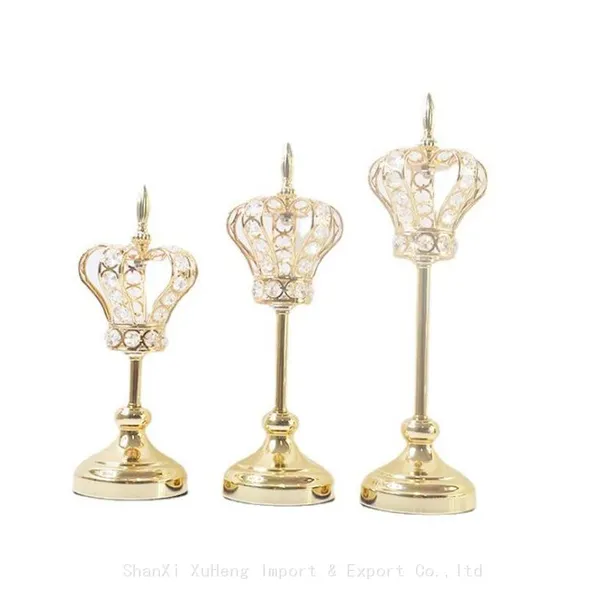 Wholesale Wedding Crystal Glass Candlesticks Metal Gold Silver Crown Candle Holder For Wedding Decoration photo-4