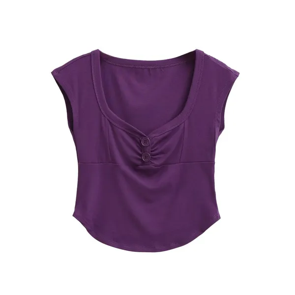 Pure Desire Wind Purple V-neck Sleeveless T-shirt Women's Summer Slimming Waist Bottom Shirt Spicy Girl Sexy Look Thin Short Top photo-3