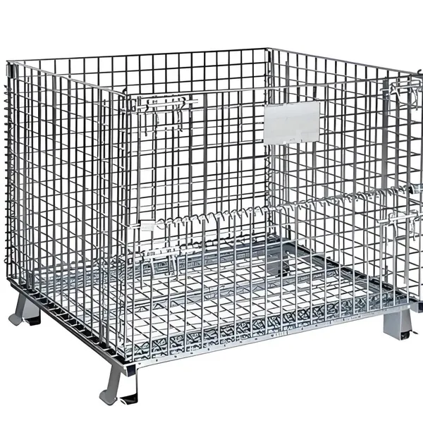Warehouse Steel Collapsible Wire Mesh Storage Bins Industrial Stackable PET Preforms Wire Mesh Container Cage With Wheels Mesh Wire Storage Cage