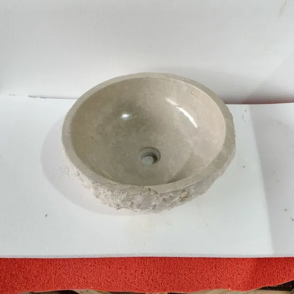 Modern Round Shape Cream Marfil Marble Stone Sink Vanity Wash Hand Basins for Home or Commercial Use Bathroom Hand Washbasin photo-5