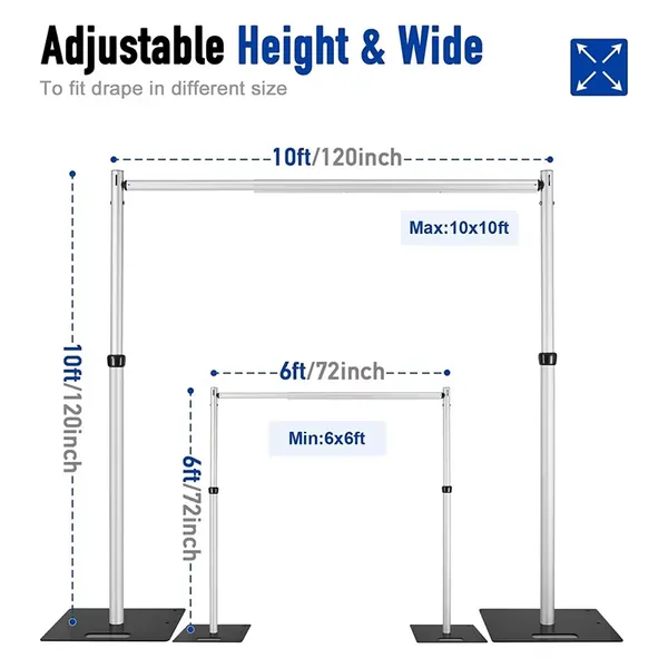 10 X 10ft Aluminum Scrolling Pipe Drape Set Adjustable Size Heavy Duty Digital Printing Photography Backdrop Stand Kit Wedding Backdrop photo-2