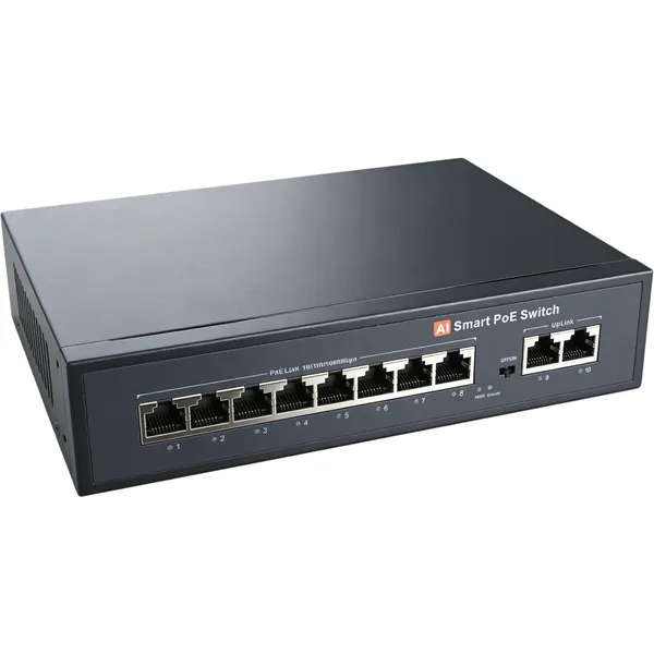 BLIY AI Smart 8+2 Port 10/100Mbps POE Switch With Watchdog, VLAN Isolation, 250m Long Range, 96W, IEEE 802.3af/at
