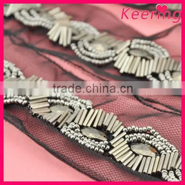 Elegant Gunmetal Color Beaded Sewing Trims WTP-1208 photo-3