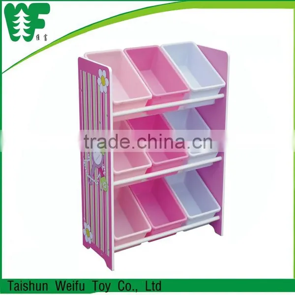 Wooden Kids Toy Plastic Storage Shelf