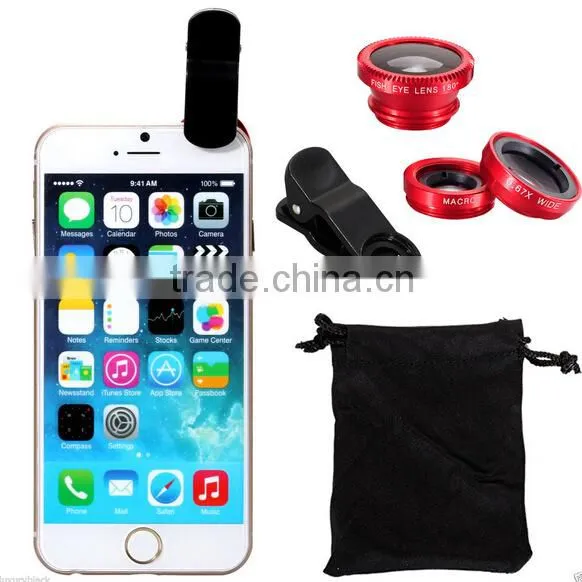 3 in 1 Fisheye Macro Wide Angle Mobile Phone Camera Lens external lens for mobile camera