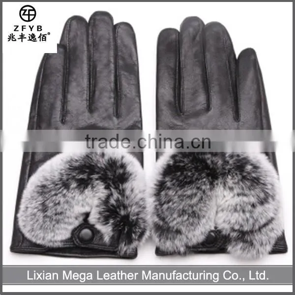 2016 New Style Woman Hand Sewing Gloves Fur Leather Gloves
