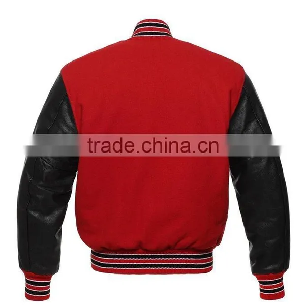 Black Red Varsity Men's Wool / Leather Jacket Soft Lambskin Leather Jacket for Men's and Boys Winter photo-2
