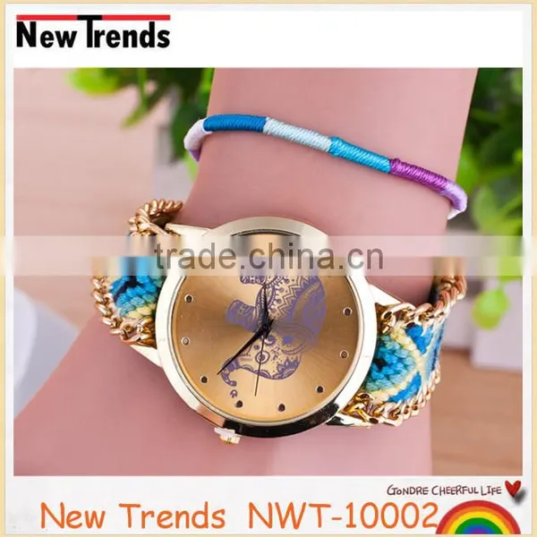 New Design Colorful Braid Rope Geneva Elephant Watch Weave Chain Bracelet Watch photo-2