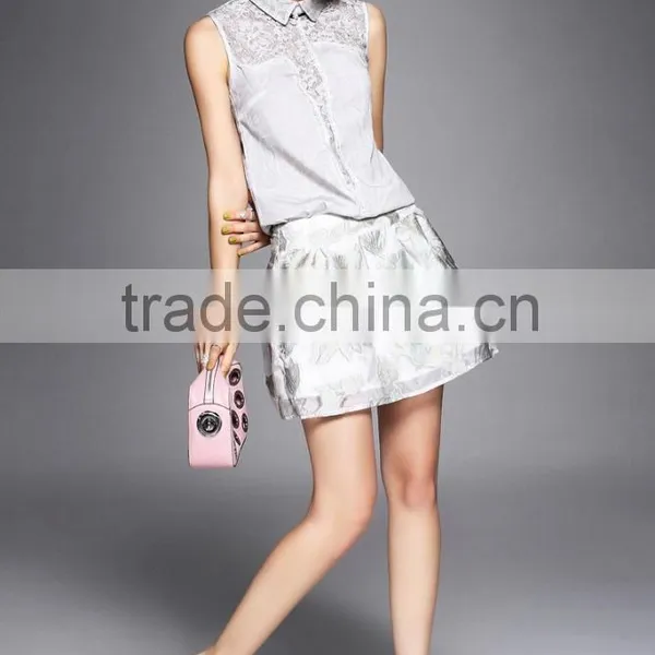 Latest Design Fashion Lace Sleeveless Blouse Lady Loose Suit for Women photo-2