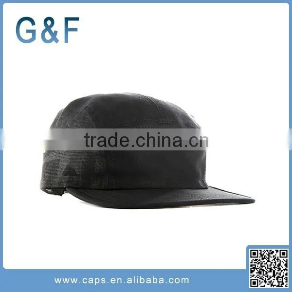 Black Leather Strap 5 Panel Hats 5 Panel Hat With Leather Patch photo-2