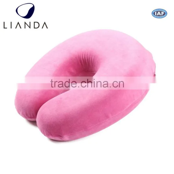 Cute Fast Delivery Plush Fabric Ergonomic Memory Foam Travel Neck Pillow With Simple Logo photo-2