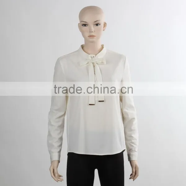 Ladies Office Shirt Design Uniform Shirt With White Bow Qhirt Long Sleeve Business Suit Woman Shirt photo-2