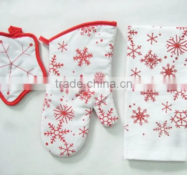Printed Cotton Kitchen Towel Set Pot Holder Oven Mitten China Supplier Christmas Kitchen Set photo-3