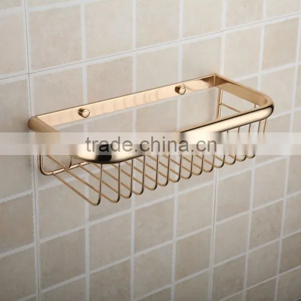 Gold Royal Storage Rack, Square Brass Shower Basket,Single Tier Bathroom Accessories
