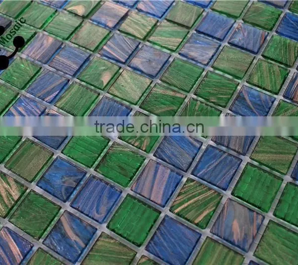 SMH03 Spa Room Decor Mosaic Dark Green and Blue Mosaic Golden Line Glass Mosaic
