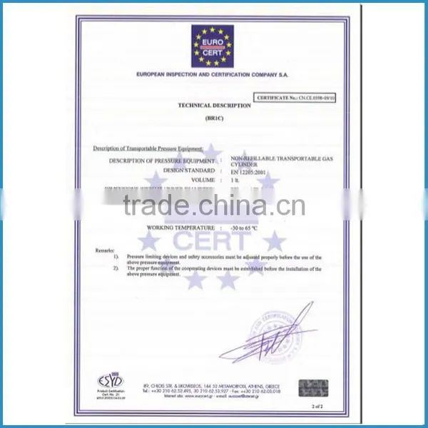 TPED Certificate 1L Small Mapp Gas Cylinder photo-4