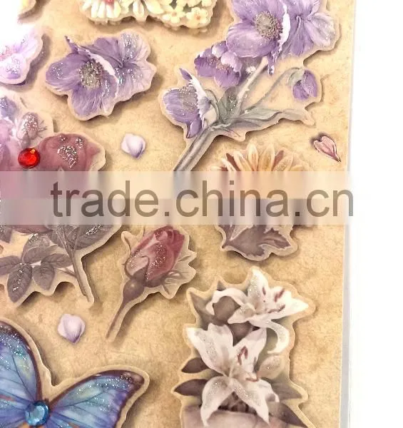 Butterfly & Rose Design Sticker in Colors, 3D Popular Design Decorative Glitter Sticker With Gems/Rhinestone photo-5
