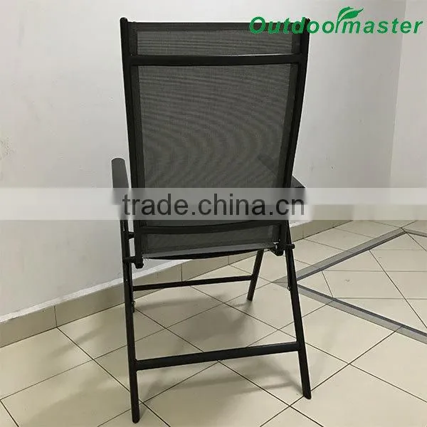 7-Position Adjustable Folding Recliner Teslin Black Aluminum Deck Chair photo-4
